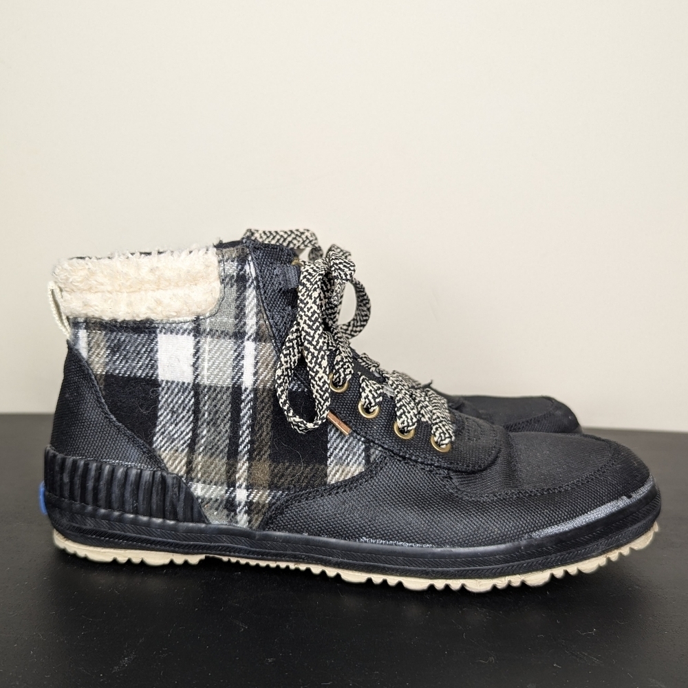 Keds Women's Scout III Rain Boot Water Resistant Insulated Black White Plaid 8